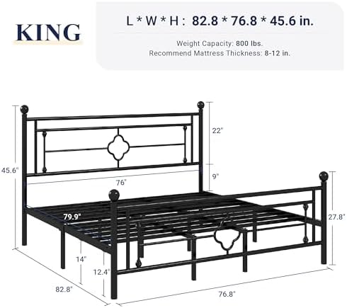 Allewie King Size Metal Platform Bed Frame, Victorian Headboard, Black