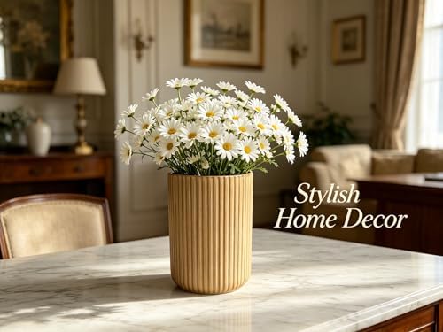Large Stoneware Kitchen Utensil Holder for Kitchen Counter & Countertop Cooking Utensil Holder Spatula Holder Utensil Crock for Kitchen Counter Vertical Ribbed Fluted Stripe (Retro Amber)