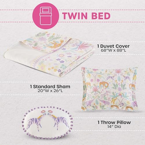 Intelligent Design Kids Cotton Animal Purple Twin Duvet Cover Set, 3pc