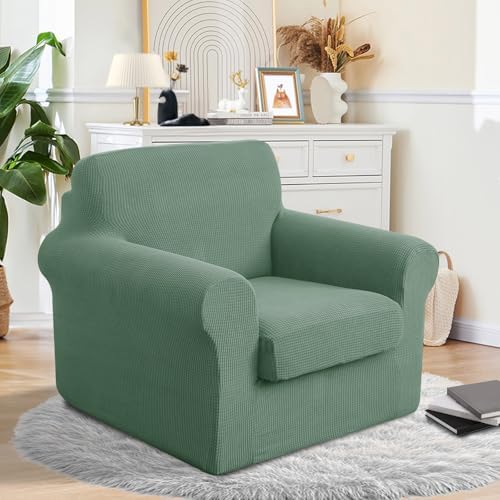 2 Pieces Stretch Chair Cover For Sofa Slipcover, 1 Seat, Olive Green