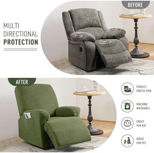 KinCam Recliner Chair Covers, Stretch Reclining Cover, Olive Green