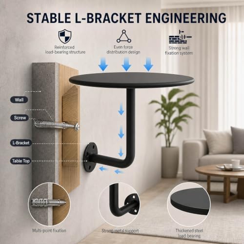 2 PS Wall Mounted Side Table Round Floating Nightstand L-Bracket Bar Table