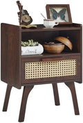 Lerliuo Rattan Nightstand, Bedside Table with Drawer Open Shelf