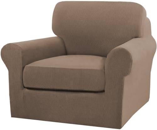 Turquoize 2 Piece Chair Covers Armchair Slipcovers for Living Room Armchair Sofa Cover with Individual Cushion Covers Feature Jacquard Fabric (Chair, Macchiato)