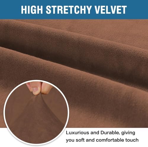 H.VERSAILTEX Stretch Velvet Sofa Covers for 3 Cushion Couch Covers Furniture Protector Soft with Non Slip Elastic Bottom, Crafted from Thick Comfy Rich Velour (Large Sofa 90"-97", Caramel Cafe)