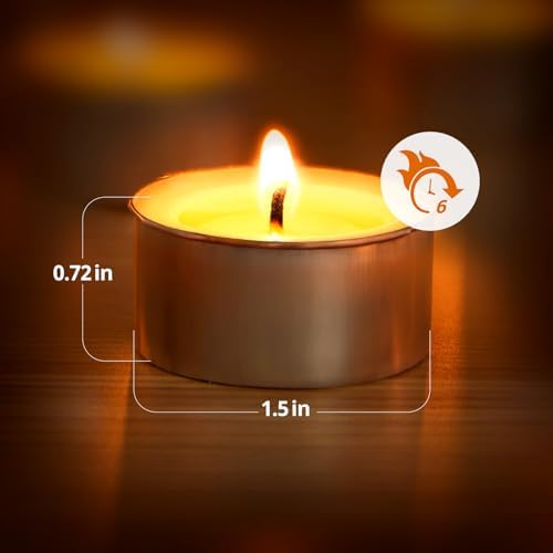 Ashlux 50-Pack Unscented Palm Wax Tea Lights Candles,6 Hours Burn