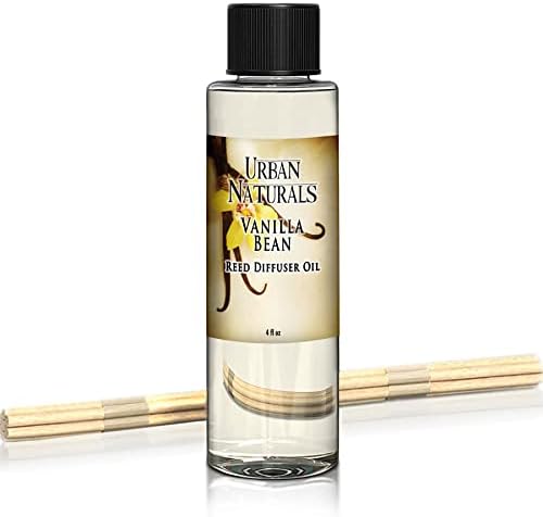 Urban Naturals Vanilla Bean Scented Oil Reed Diffuser Refill | Includes a Free Set of Reed Sticks! Vanilla Cream, Amber & Sweet Tonka Bean, 4 oz.