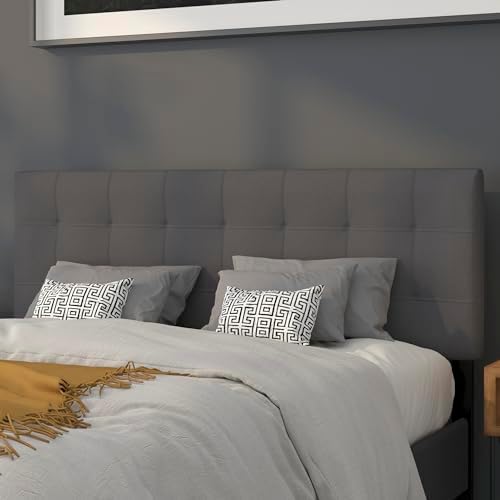 EMMA + OLIVER Dark Gray Queen Quilted Tufted Headboard