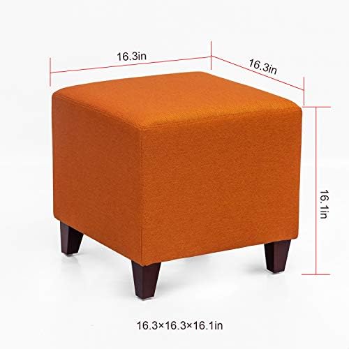 Joveco Square Ottoman Fabric Cube Foot Rest Stool with Wooden Legs, Footstool Small Ottoman Seat for Living Room Entryway (Orange)