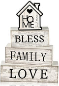 Yuntau 4 Pcs Rustic Farmhouse Decor Wood Block Sign Tiered Tray Decor