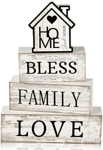 Yuntau 4 Pcs Rustic Farmhouse Decor Wood Block Sign Tiered Tray Decor