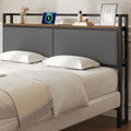 YATINEY Queen Headboard Only with Storage, Upholstered Head Board with Charging Station, Height Adjustable, Sturdy and Stable, Vintage Style, Rustic Brown, Gray and Black