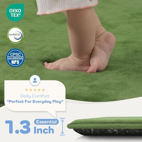 1.3" Thick Foam Play Mat 50x50 Baby Floor Playmat Nursery Rug Olive