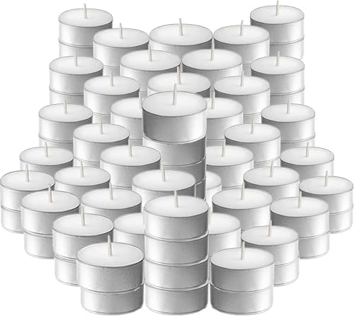 100 Pack 4 Hour Long time Burning,Unscented Tea Lights Candles,White, Smokeless, Dripless,for Weddings, Home, Pool,Shabbat
