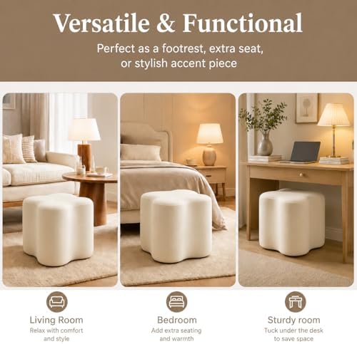 Flower-Shaped Ottoman Foot Stool, 15.7" Velvet Accent Ottoman
