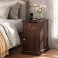 WLIVE Nightstand with Charging Station, Wood Bedside Table with Drawer and Storage Cabinet, Narrow End Tables with Hidden 2 USB Ports and 2 Outlets, Side Table for Bedroom, Espresso