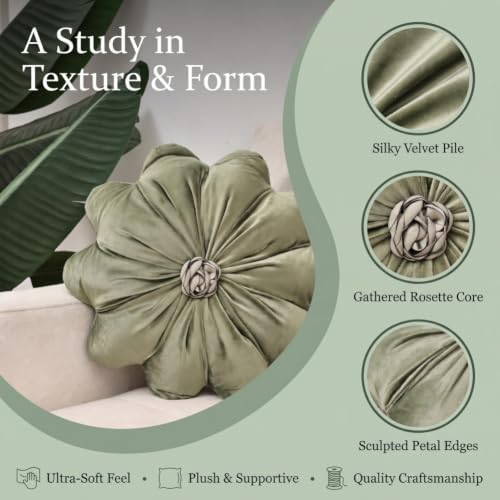 Flower Shaped Decorative Throw Pillow, 15.7" Round Flower Cushion -Green