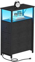 TUTOTAK Narrow LED Night Stand with Charging Station, Slim End Table
