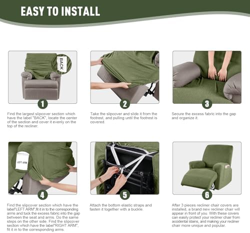 KinCam Recliner Chair Covers, Stretch Reclining Cover, Olive Green