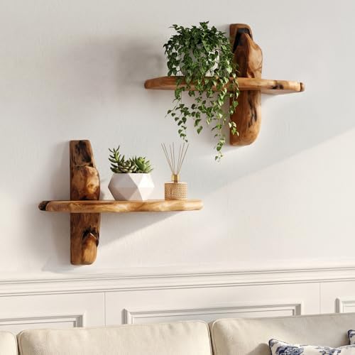 WELLAND Live Edge Cedar Bedside Floating Shelves, Set of 2