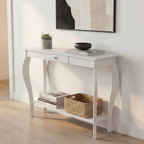 ChooChoo 39" Narrow Entryway Table with Drawer, White