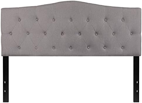 EMMA + OLIVER Light Gray Queen Button Tufted Headboard