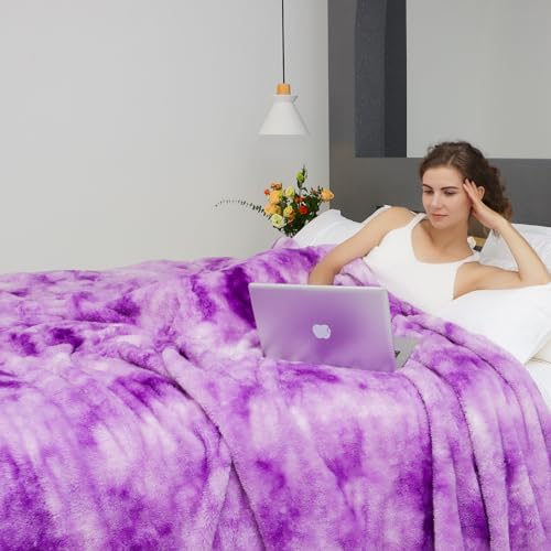 Purple Queen Size Blankets, Soft Fuzzy Plush Large Throw Blanket 90"x90"