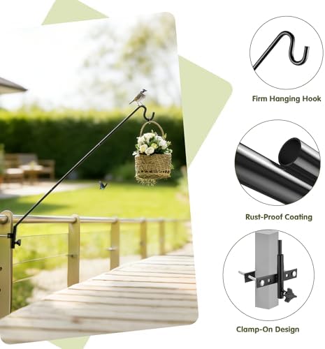 MIXXIDEA Extended Fence Deck Hook Rail Heavy Duty Bird Feeder Hook, Adjustable Plant Bracket for Bird Feeders, Planters, Suet Baskets, Lanterns, Wind Chimes and More