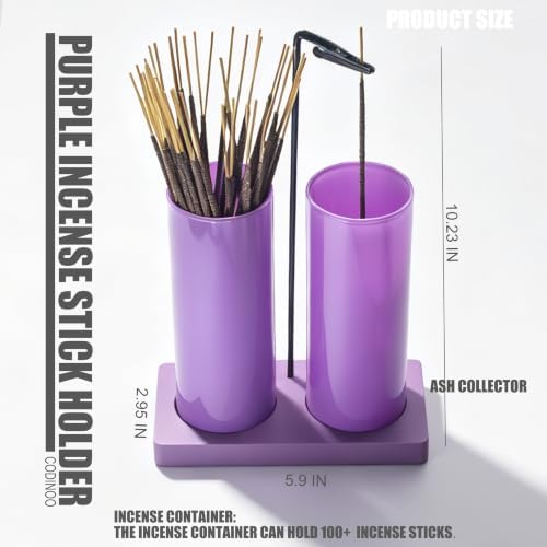 2 in 1 Incense Holder for Sticks,Glass Incense Burner Holder with Storage,Upside Down Incense Holder for Sticks with Glass Ash Catcher for Meditation Yoga Spa Room Home Decor[2 Long Full Purple]