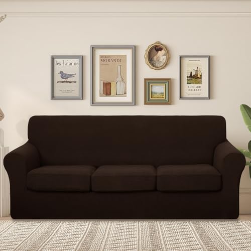 U-NICE HOME 4 Pieces Stretch Couch Cover Sofa Slipcover, Chocolate