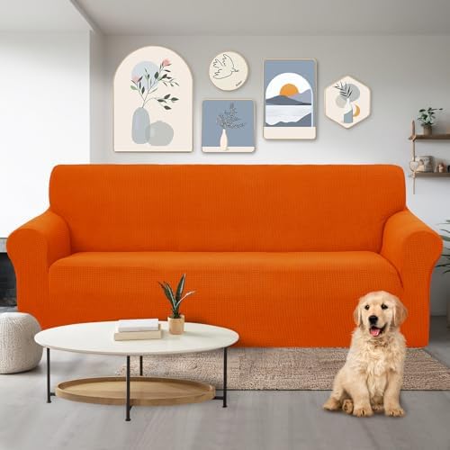 U-NICE HOME Stretch Couch Cover Slipcover for 3 Cushion Sofa, Orange