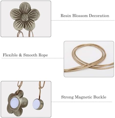 Lewondr Magnetic Curtain Tiebacks, Flower Vintage Curtain Holdbacks, Coffee