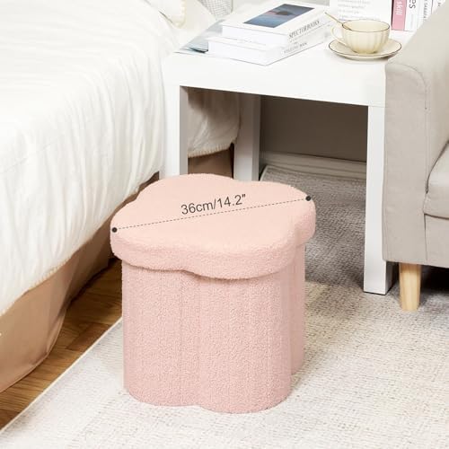 B FSOBEIIALEO Storage Ottoman Cube, 12.6" Flower Shaped Ottomans, Pink