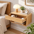 Bamboo Floating Nightstand with Storage Drawer for Living Room Office