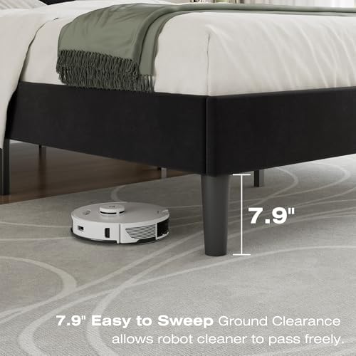 VECELO Full Size Bed Frame with Upholstered Headboard, Velvet & Black