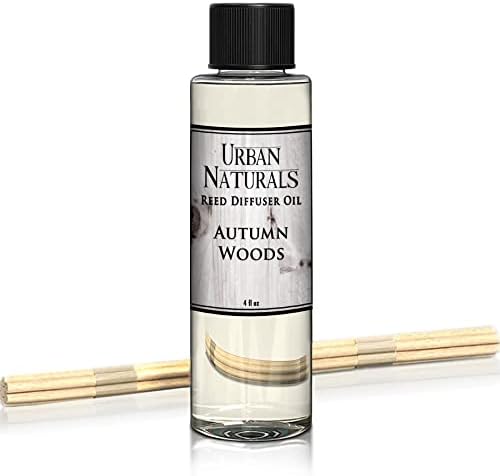 Urban Naturals Reed Diffuser Oil Refill Autumn Woods, Fall Leaves, Cedarwood, Apple Bark, 4 oz + Free Reed Sticks, Made in the USA