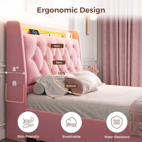 Jocoevol Twin Size Bed Frame with 2 Storage Drawers & Hidden Headboard