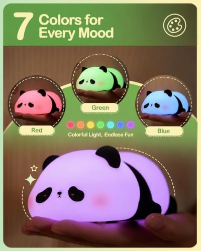 ATSUI Cute Panda Night Light, Voice Control Colorful LED Squishy Novelty Animal Night Lamp, Nursery Nightlight for Desk Decor, Funny Gifts Stuff for Boys Girls Baby, White Elephant Gifts