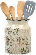 Ceramic Utensil Holder for Kitchen Counter, Vintage Floral Farmhouse Décor