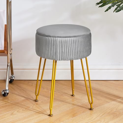 IBUYKE Storage Footrest Chair Ottoman, Makeup Vanity Stool, Grey LG-20G