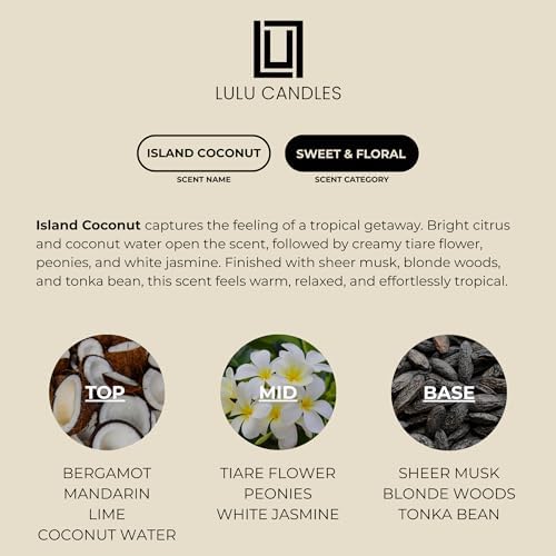 Lulu Candles | Island Coconut | Luxury Scented Soy Jar Candle | Hand Poured in The USA | Highly Scented & Long Lasting (9 Oz.)