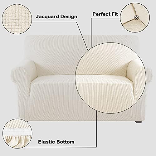 Flamingo P High Stretch Sofa Slipcover Non Slip Couch Cover for 3 Cushion Couch Washable Pet Furniture Protector Covers with Elastic Bottom, Thick Jacquard Fabric (Large, Biscotti Beige)