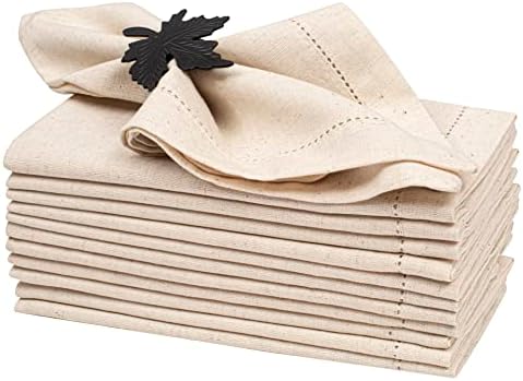 Lightnpro Flax Linen Napkins Set of 12 – Hemstitched Dinner Cloth Napkins, Washable and Reusable Natural Flax Napkins for Dining, Parties, Weddings, Holiday & Everyday Use – 18x18 Inch Natural Color
