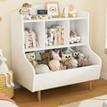Kids Bookshelf with Toy Storage, 4 Cubby Bookcase for Toddlers, Montessori Wooden Bookshelf Organizer with Open Shelves, Front Facing Book Display Shelf, Kids Toy Storage Shelf for Nursery, Bedroom