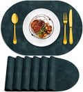ADRIMER Oval Placemats Set of 6, Wipeable Faux Leather, Dark Blue