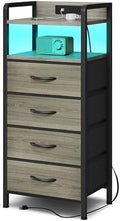 Lazzanto Nightstand with Rear Charging Station, LED Light, 4 Drawers, Grey