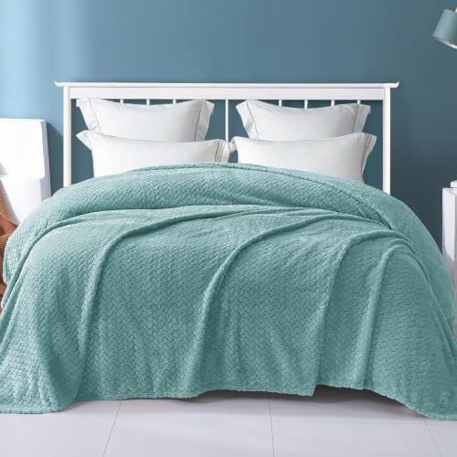 Exclusivo Mezcla Soft Fleece Bed Blanket Twin Size, 60”x80”, Celadon