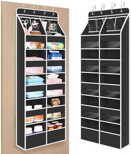 Univivi Upgraded Over the Door Organizer for Baby Nursery, Black, 6-Shelf