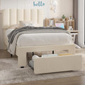 VECELO Twin Size Upholstered Bed Frame with Drawer and Headboard, Velvet Platform Storage Bedframe, Wooden Slats Support, No Box Spring Needed,Bone Beige