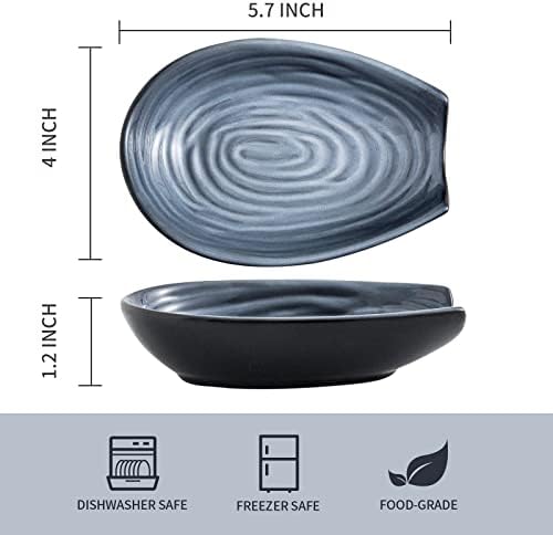 Hasense Ceramic Spoon Rest for Stove Top, 5.7” Spoon Holder, Grey and Blue